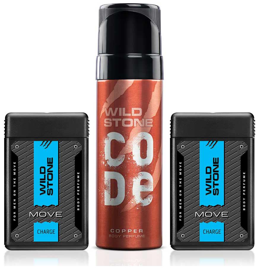 

Wild Stone 18ml x 2 Charge Pocket Perfume and 120ml Code Copper Body Perfume Combo for Men (Pack of 3)