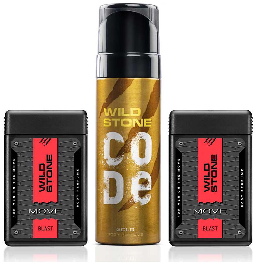 

Wild Stone 18ml x 2 Blast Pocket Perfume and 120ml Code Gold Body Perfume Combo for Men (Pack of 3)