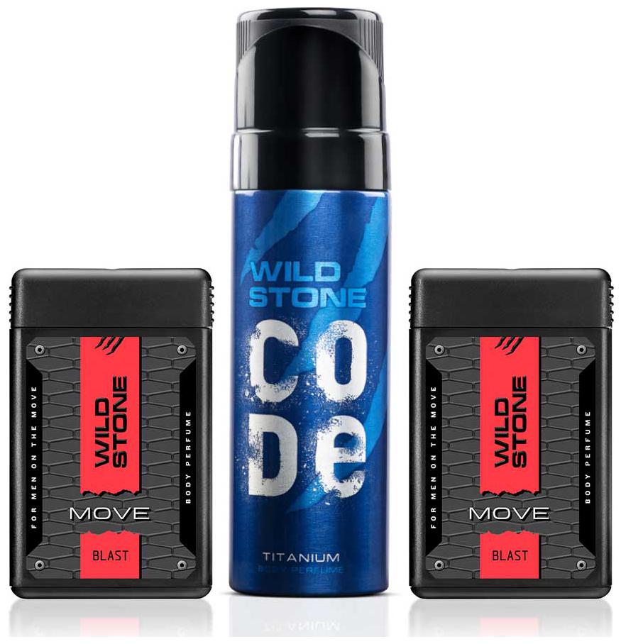 

Wild Stone 18ml x 2 Blast Pocket Perfume and 120ml Code Titanium Body Perfume Combo for Men (Pack of 3)