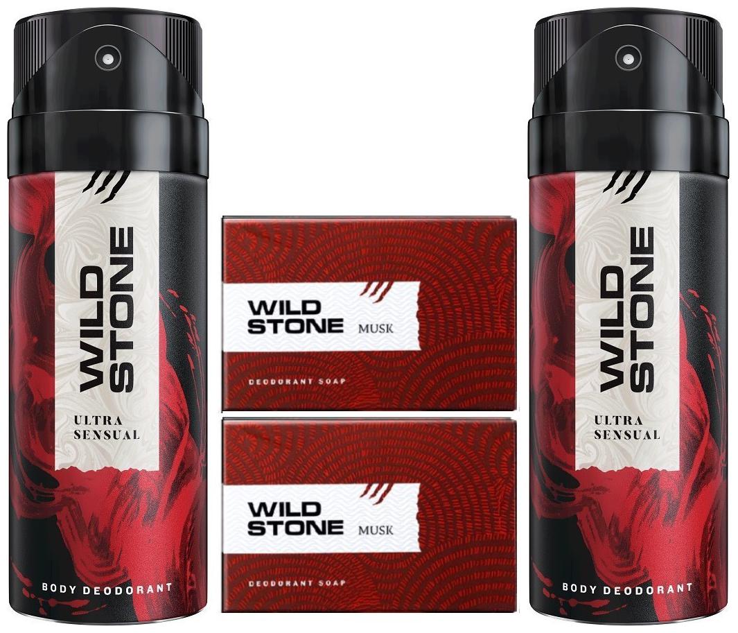 

Wild Stone 2 Ultra Sensual Deodorant(150ml each) and 2 Musk Soap(125g each) Pack of 4