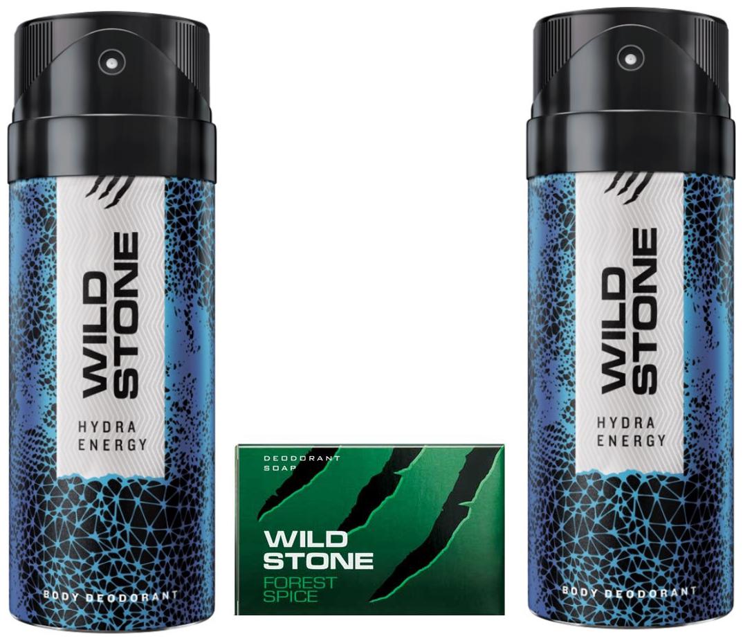 

Wild Stone 2 Hydra Energy Deodorant(150ml each) and Forest Spice Soap(75g each) Pack of 3
