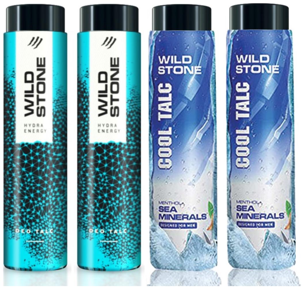 

Wild Stone 2 Hydra Energy and 2 Sea Minerals Talcum For Men Pack of 4 (100 g each)