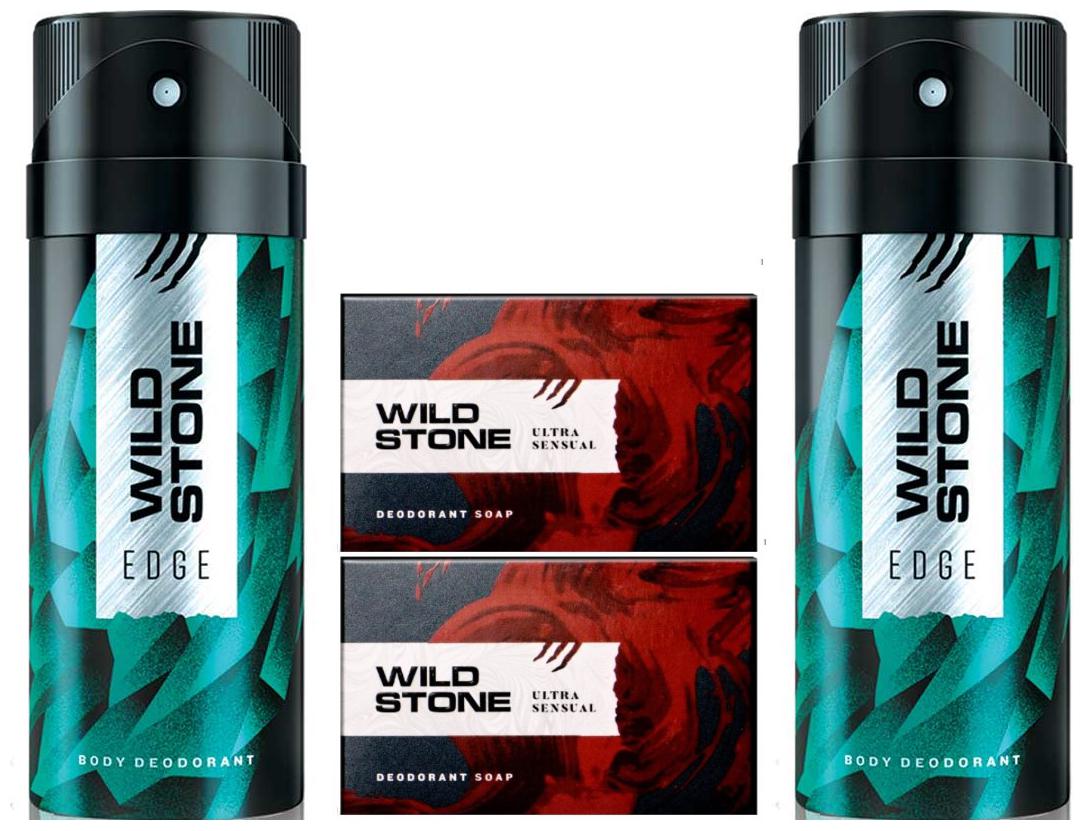

Wild Stone 2 Edge Deodorant(150ml each) and 2 Ultra Sensual Soap(125g each) Pack of 4