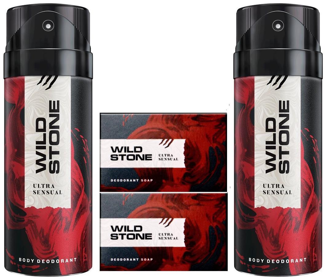 

Wild Stone 2 Ultra Sensual Deodorants (150 ml each) and 2 Ultra Sensual Soaps (125 g each) For Men