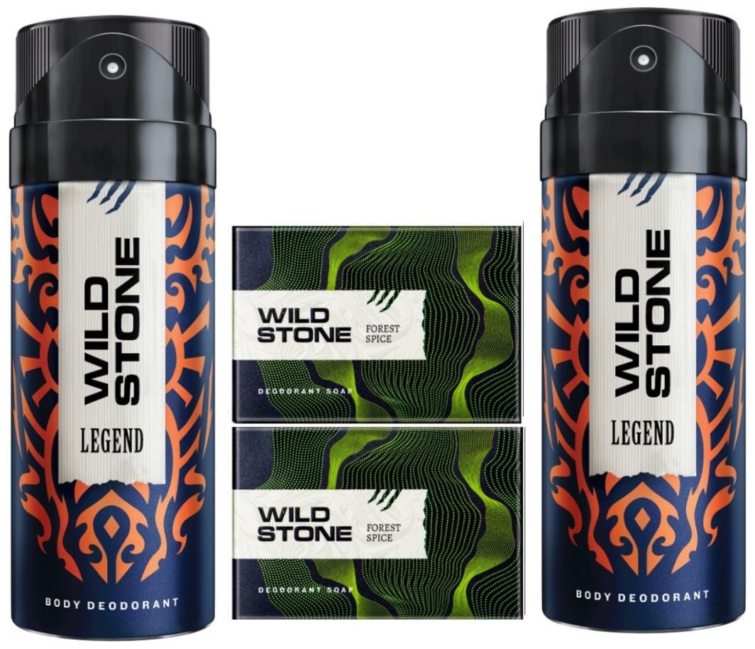 

Wild Stone 2 Legend Deodorant(150ml ) and 2 Forest Spice Soap(125g ) Pack of 4