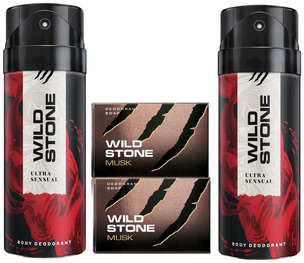 

Wild Stone 2 Ultra Sensual Deodorant(150ml ) and 2 Musk Soap(125g ) Pack of 4
