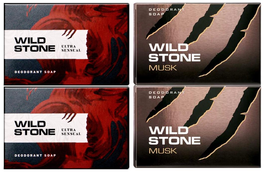 

Wild Stone 2 Ultra Sensual and 2 Musk Soaps For Men (125g ) Pack of 4