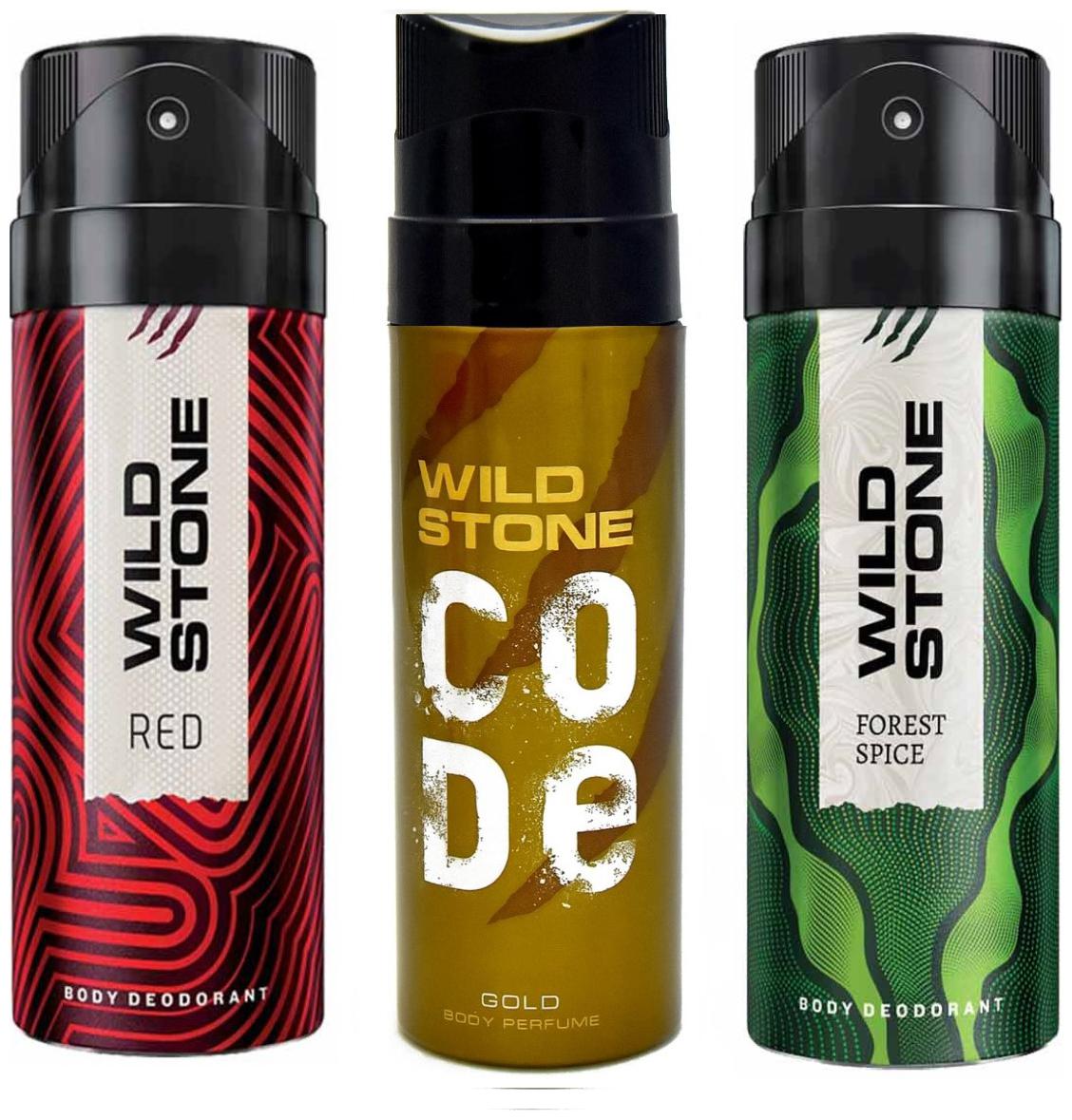 

Wild Stone Code Gold (120 ml) Forest Spice and Red Deodorant for Men (150 ml each) Pack of 3