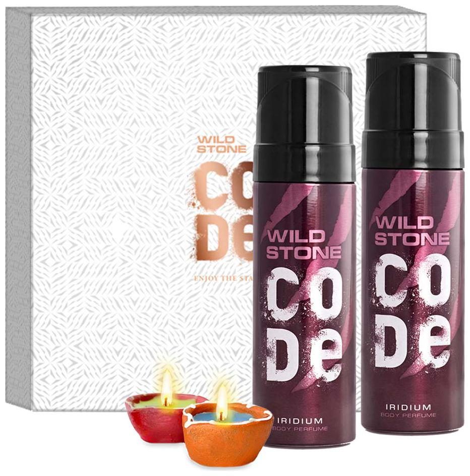 

Wild Stone Diwali Gift Box with Code Iridium Body Perfume 120mlx2 and 2 Diya) (Pack of 4)