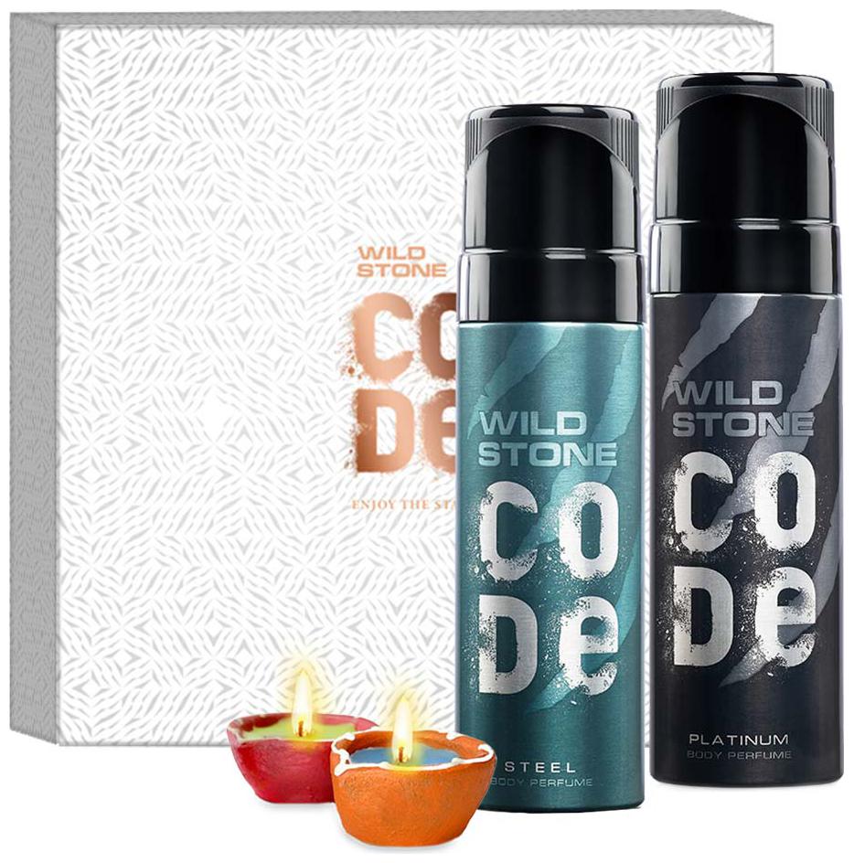 

Wild Stone Diwali Gift Box with Code Platinum 120ml Steel Body Perfume 120ml and 2 Diya) (Pack of 4)