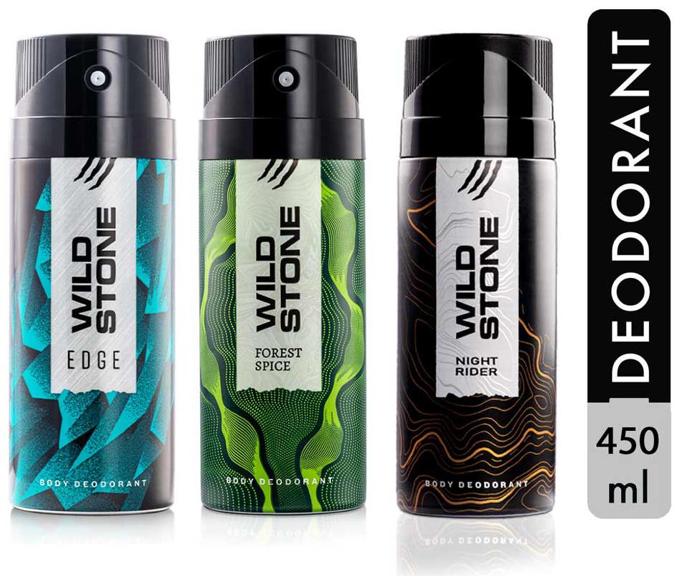 

Wild Stone Edge Forest Spice and Night Rider Deodorant for Men Pack of 3 (150ml each)