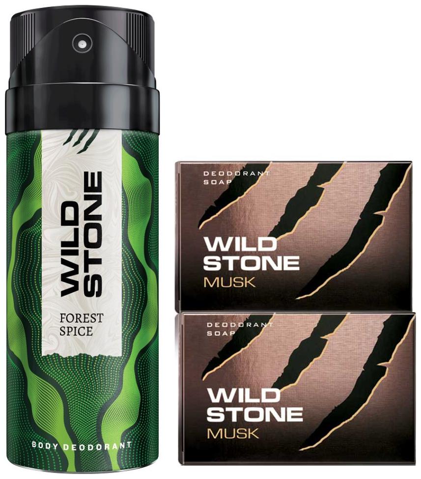 

Wild Stone Forest Spice Deodorant(150ml each) and 2 Musk Soap(125g each) Pack of 3