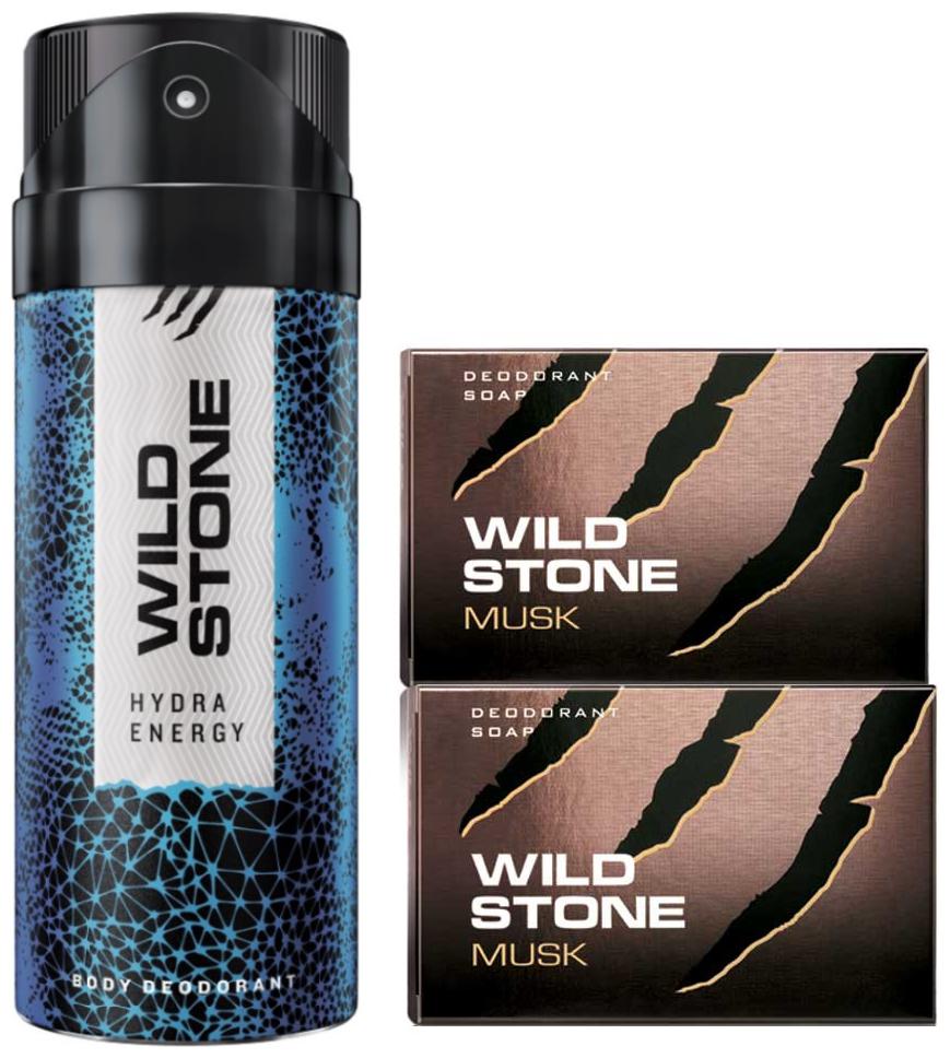 

Wild Stone Hydra Energy Deodorant(150ml ) and 2 Musk Soap(125g ) Pack of 3
