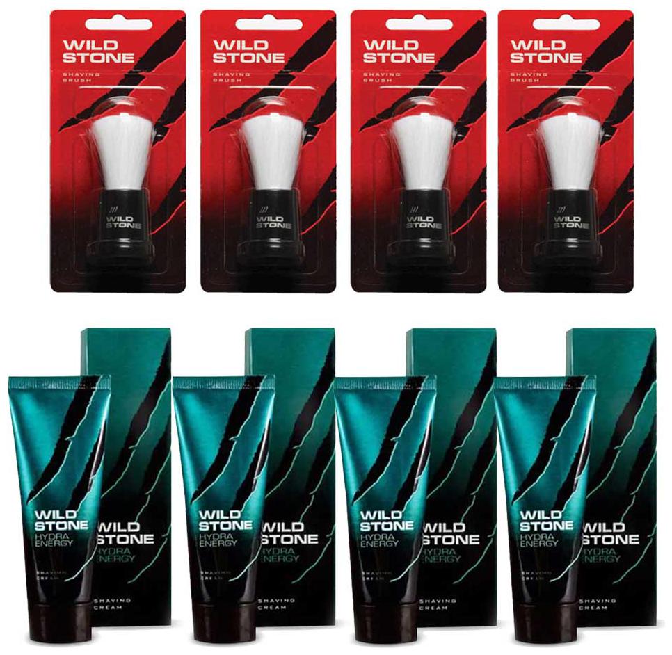 

Wild Stone Hydra Energy Shaving Cream 70 g X 4 and 4 pcs Brush Combo ( Pack of 8 )