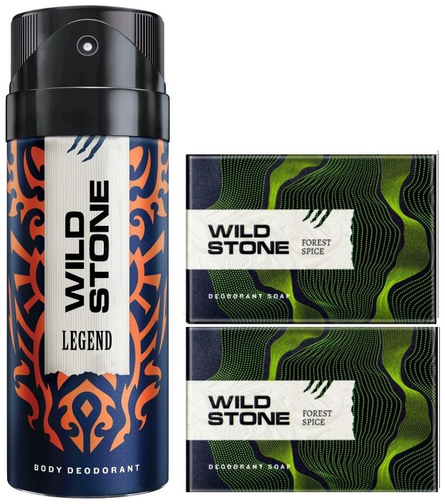 

Wild Stone Legend Deodorant(150ml each) and 2 Forest Spice Soap(125g each) Pack of 3