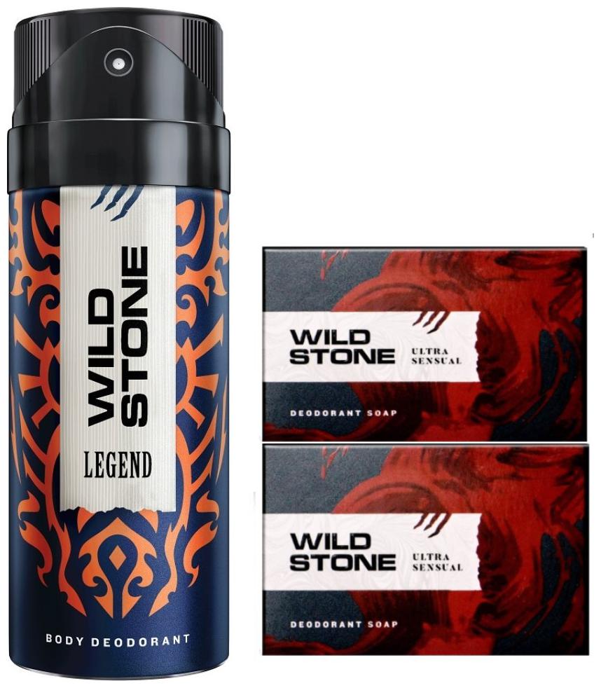

Wild Stone Legend Deodorant(150ml ) and 2 Ultra Sensual Soap(125g ) Pack of 3