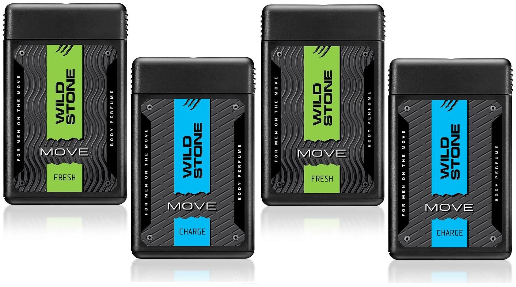 

Wild Stone Move 2 Charge and 2 Fresh Pocket Perfumes - 18 ml each (Pack of 4)