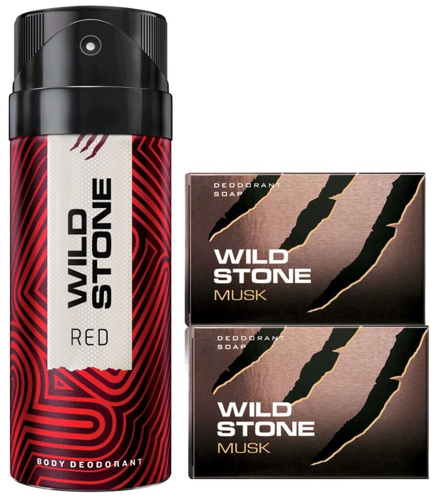 

Wild Stone Red Deodorant(150ml ) and 2 Musk Soap(125g ) Pack of 3
