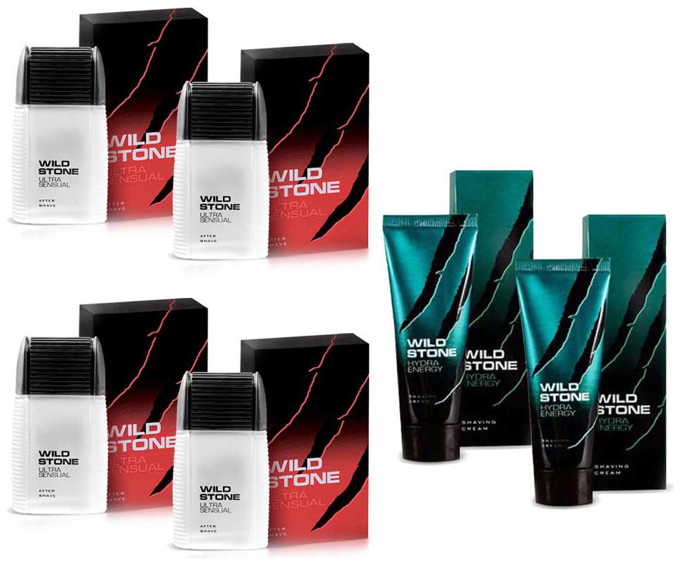 

Wild Stone Shaving Combo of Ultra Sensual After Shave Lotion 50 ml X 4 and 70g X 2 Hydra Energy Shaving Cream ( Pack of 6 )