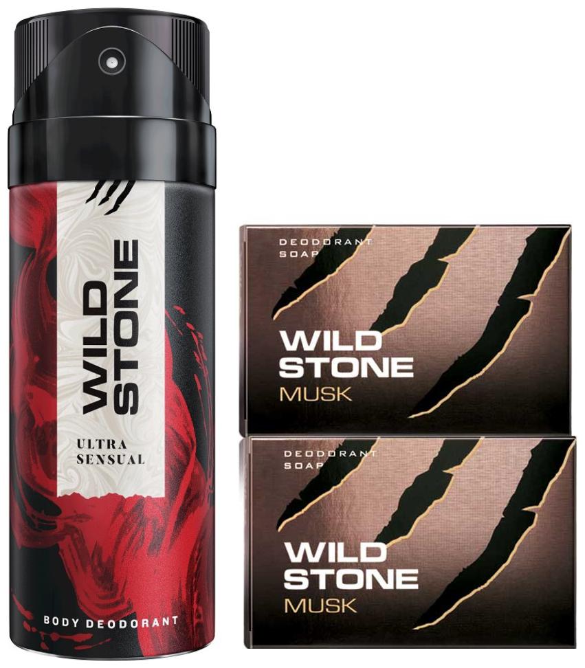 

Wild Stone Ultra Sensual Deodorant(150ml ) and 2 Musk Soap(125g ) Pack of 3