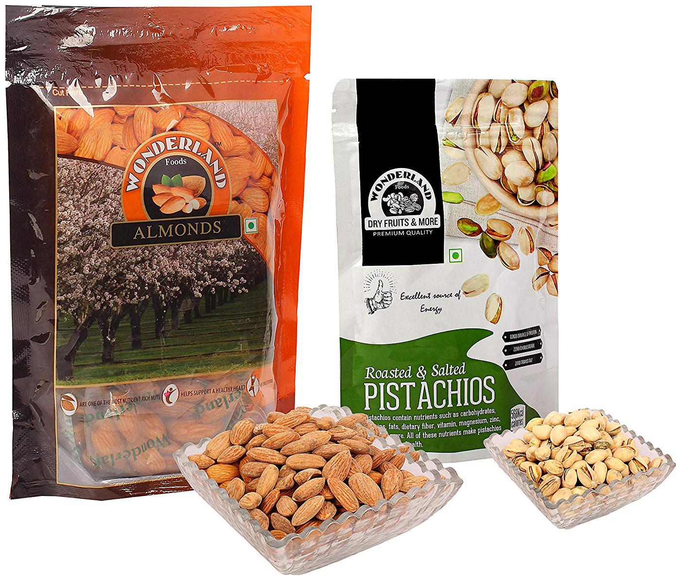 

Wonderland California Almonds 200g Roasted Salted Pistachios Nuts 100g