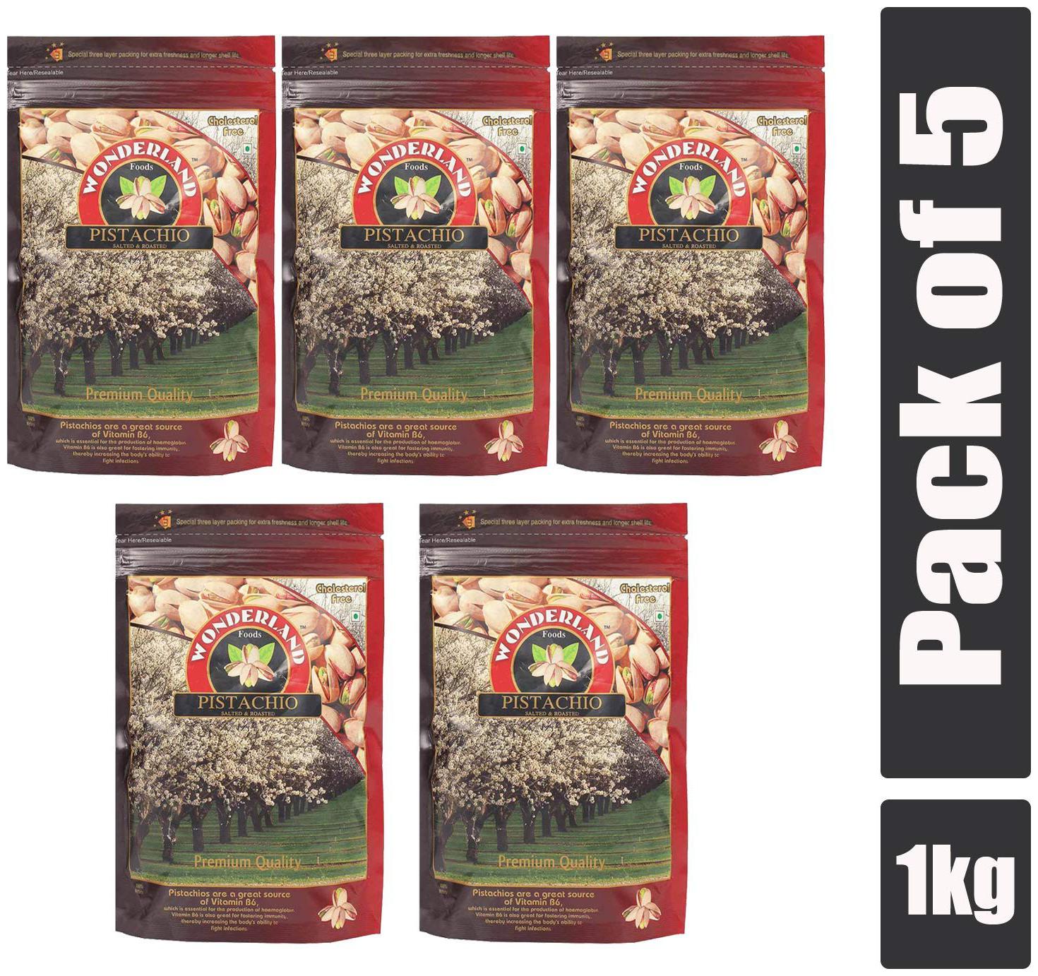 

Wonderland Irani Roasted and Salted Pistachios 1kg (Pack of 5-200g Each)
