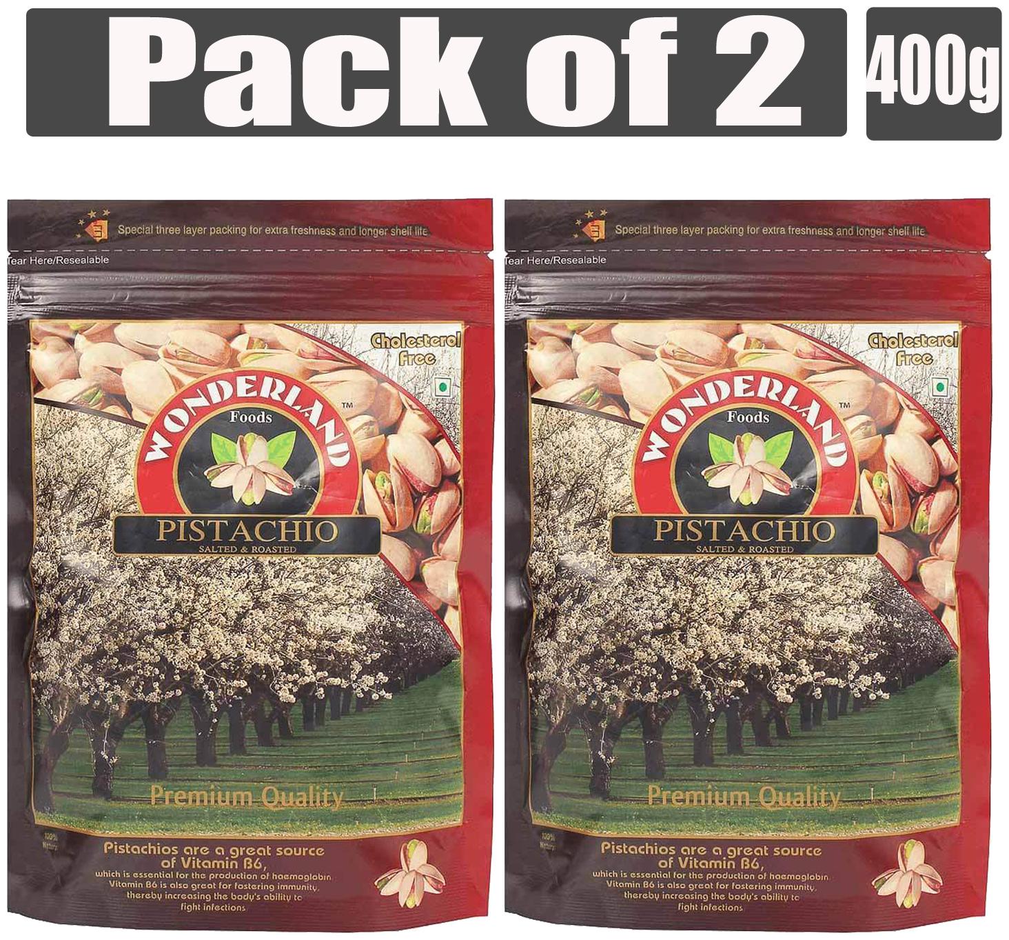 

Wonderland Irani Roasted and Salted Pistachios 400g (Pack of 2-200g Each)