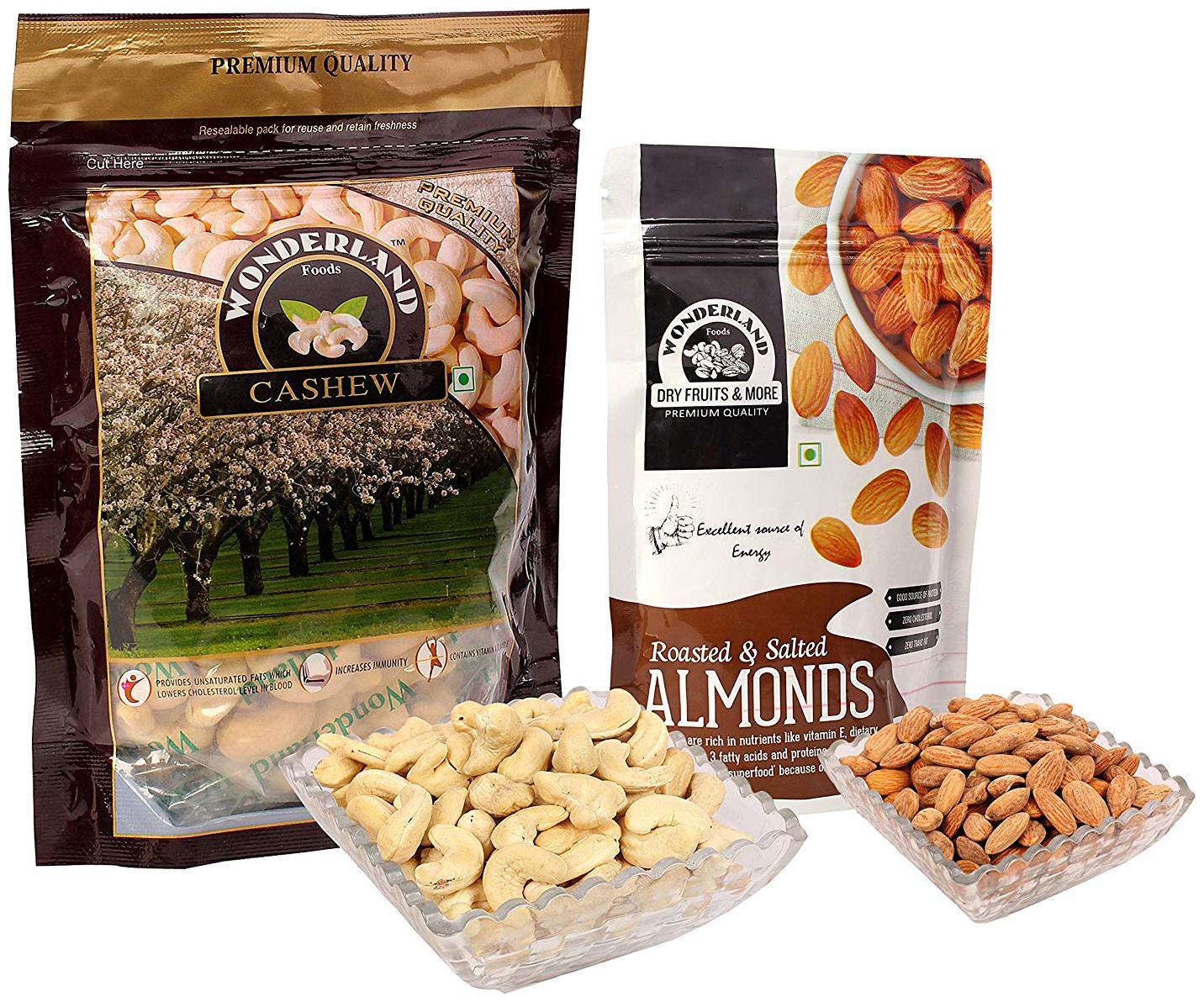 

Wonderland Raw Cashew 200g Roasted Salted Almonds 100g