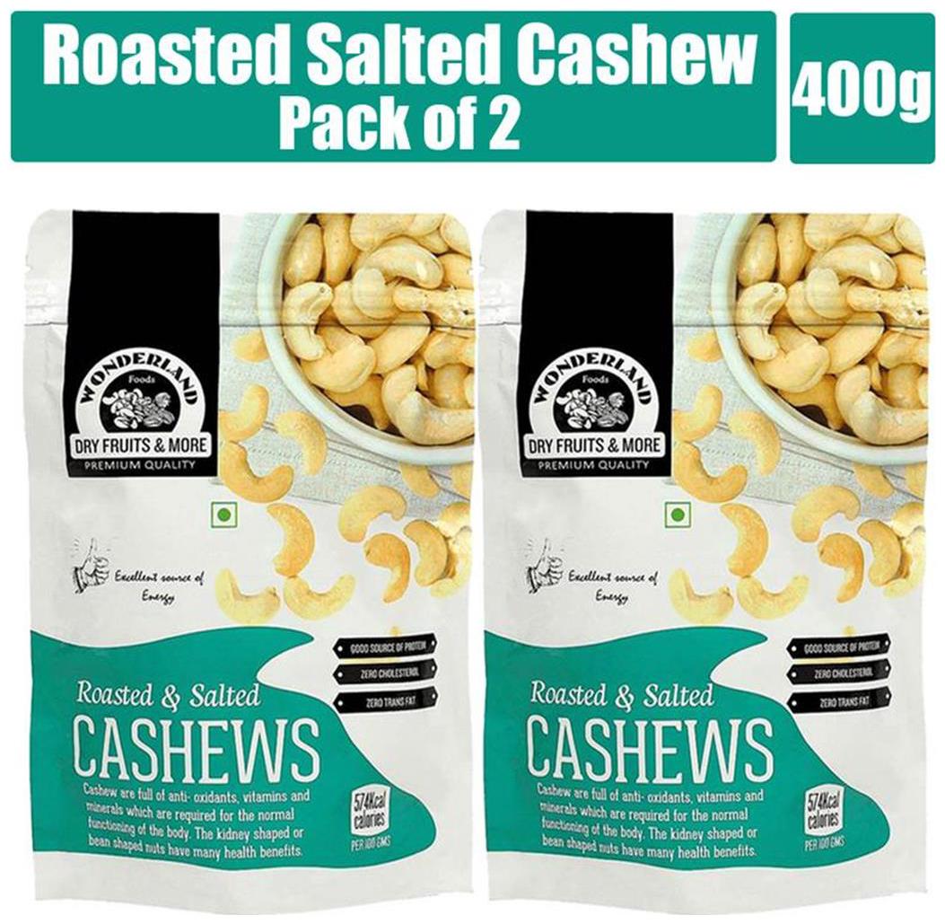 

Wonderland Roasted Salted Cashew 400g (Pack of 2- 200g Each)
