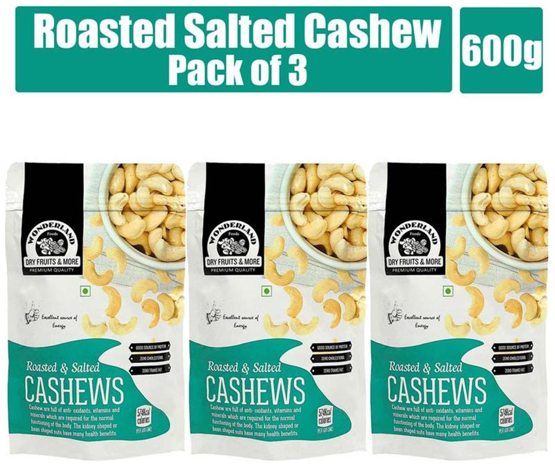 

Wonderland Roasted Salted Cashew 600g Pouch (Pack of 3- 200g Each)