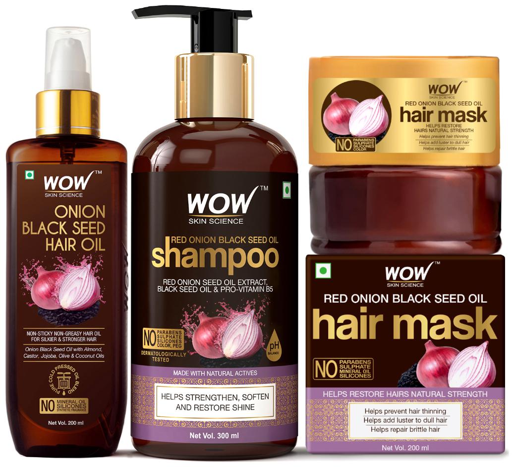 

WOW Skin Science Ultimate Hair Restoration Kit - Onion Oil 200ml Onion Shampoo 300ml Onion Mask 200ml(Pack of 3)