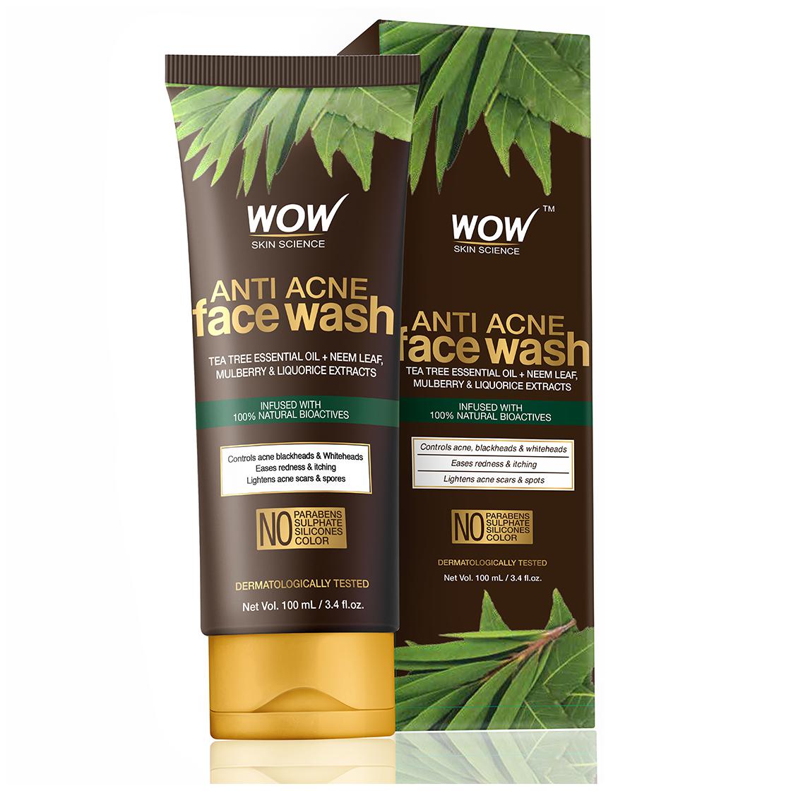

Wow Skin Science Anti Acne Neem Tea Tree Face Wash Oil Free No Parabens Sulphate Silicones Color 100ml