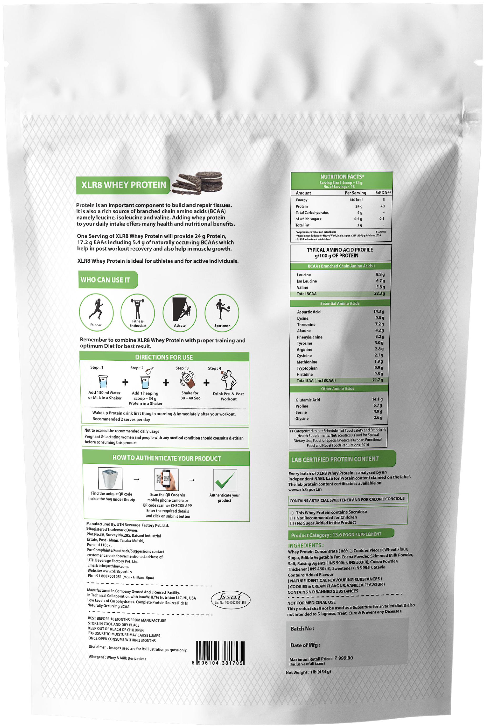 Buy Xlr8 Whey Protein With 24 G Protein 5 4 G Bcaa 1 Lbs 454 G Cookies Cream Flavour Online At Low Prices In India Paytmmall Com