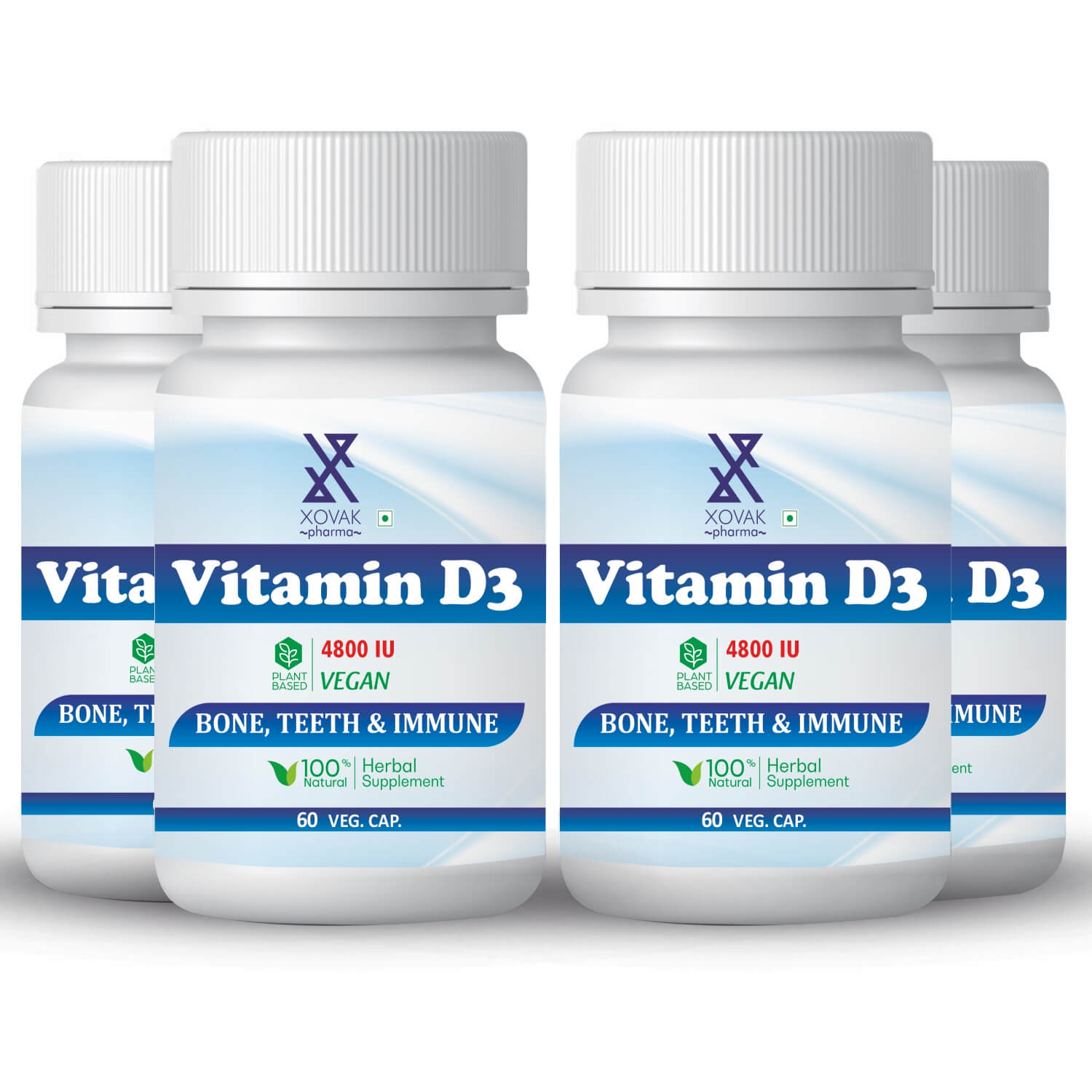 

Xovak Pharma Plant Based Vegan Vitamin D3 Capsules For Bone Health Immune Support 60 Capsules each (Pack of 4)