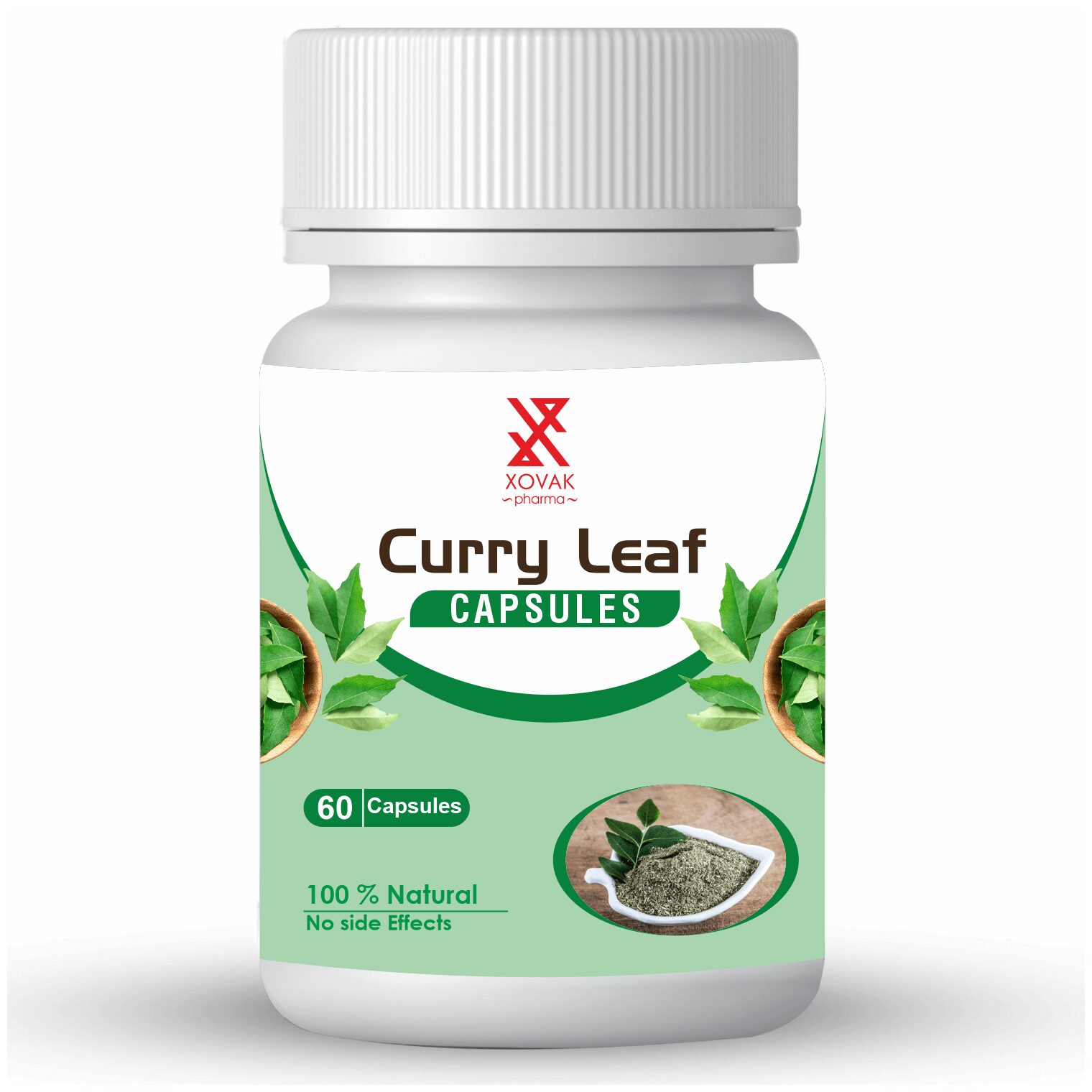 

Xovak Pharma Natural Herbal Curry Leaf Capsules For Eye Hair Skin Weight Loss Also Reduces Risk of Heart Diseases (60 Capsules)
