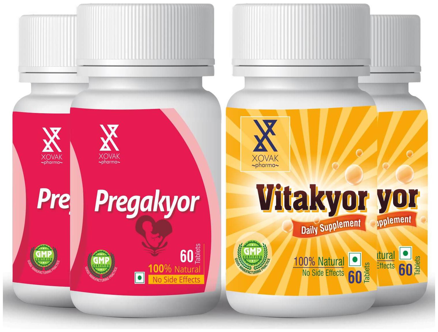 

Xovak Pharma Pregakyor Vitakyor Combo For Ayurvedic Pregnancy Care Supplement With Multivitamins Combo 60 Tablets ( Pack of 4 )