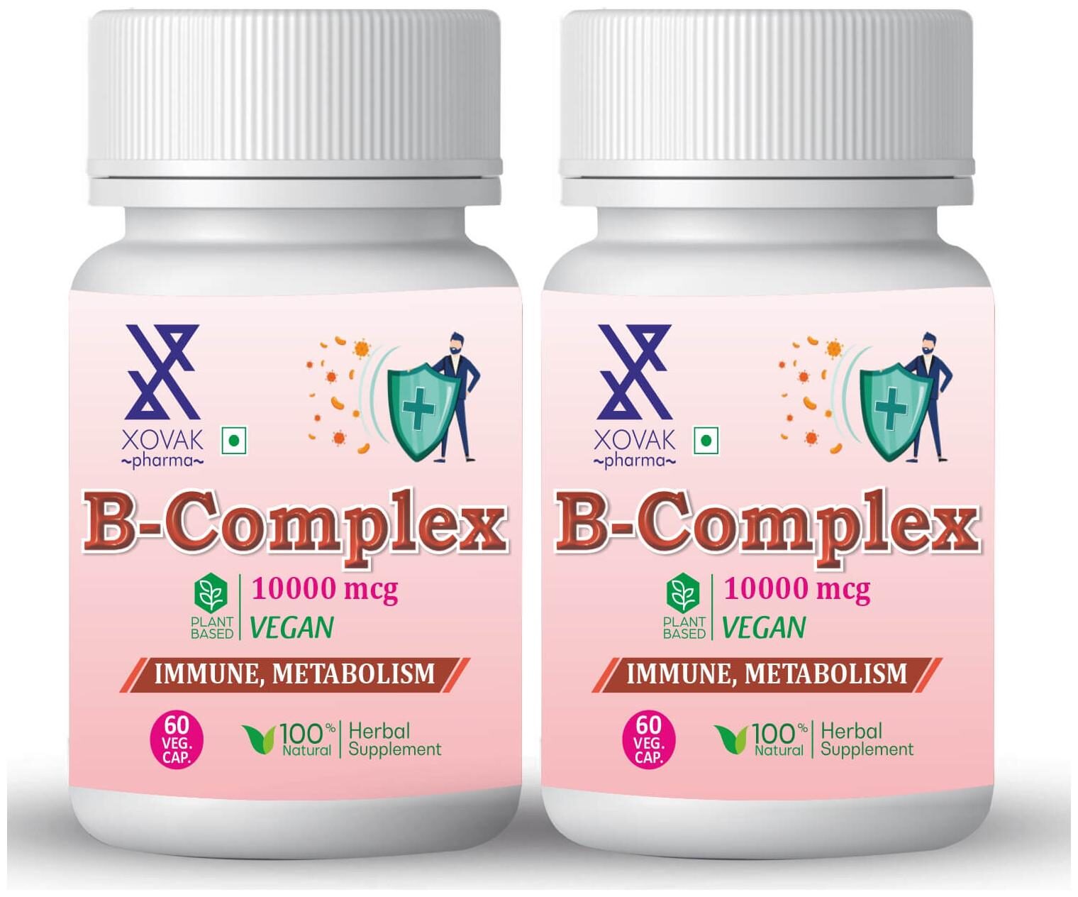 

Xovak Pharma B-Complex Capsules For Immune Health Support Bone And Metabolism 60 Capsules each (Pack of 2)