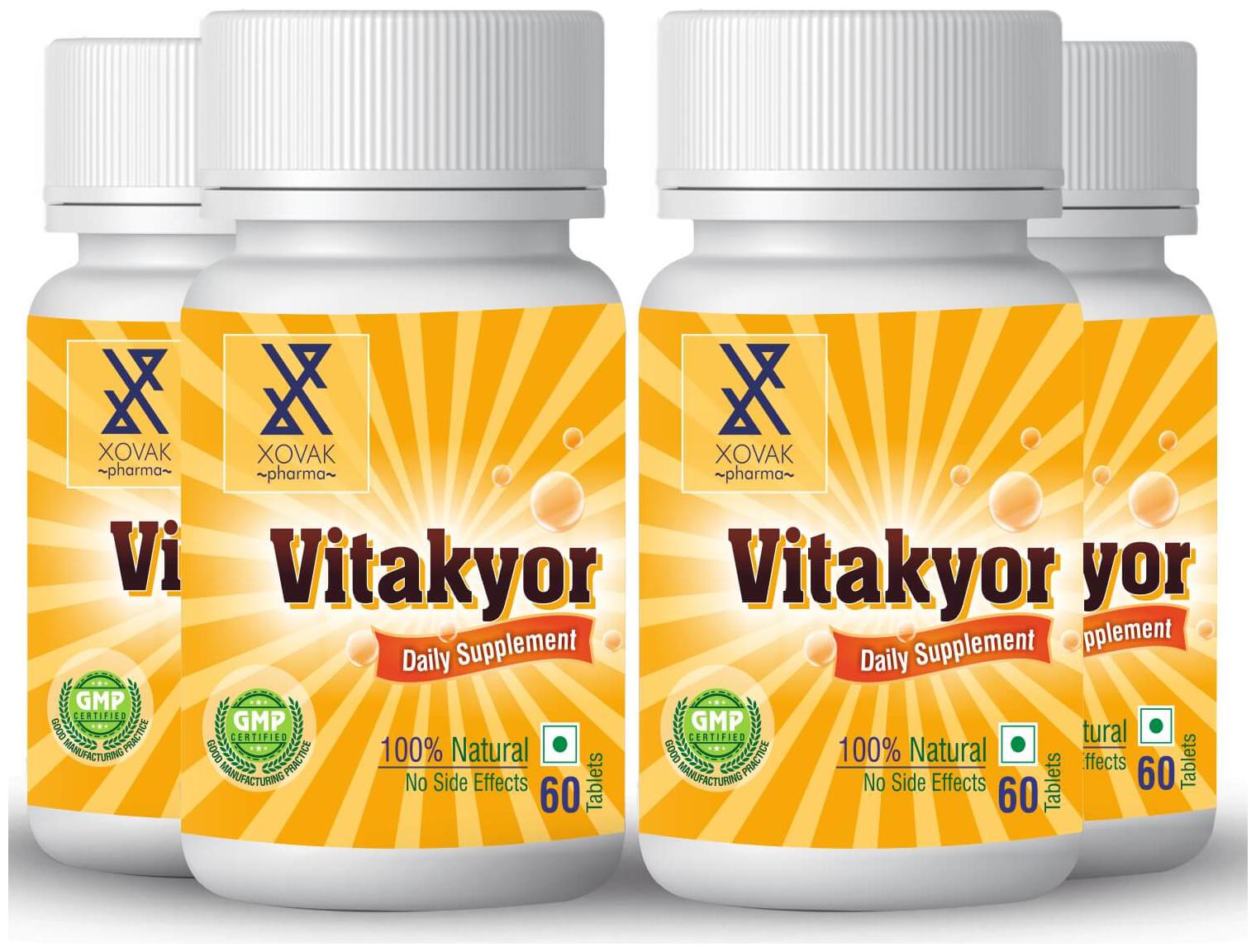 

Xovak Pharma Ayurvedic Herbal Vitakyor Tablet For Multi-Vitamins Daily Supplements 60 Tablets each ( Pack of 4 )