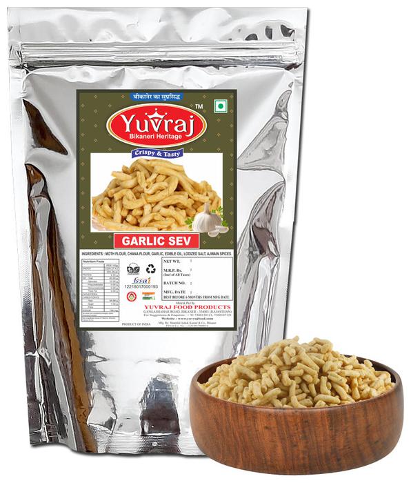 

Yuvraj Namkeen Garlic Bhujiya Sev Lasan Thikha Sev Marwari Taste 500g (Pack Of 1)