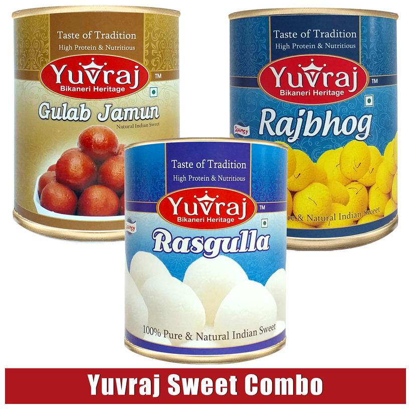 

Yuvraj Rasgulla -1 kg And Gulab jamun-1 kg And Rajbhog -1 kg Indian sweets Gift ( Pack of 3)