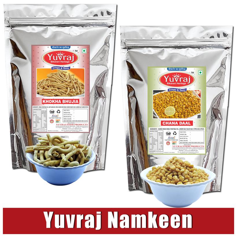 

Yuvraj Snacks Khokha Bhujia Channa Dal Tikha Namkeen 400g (Pack Of 2)