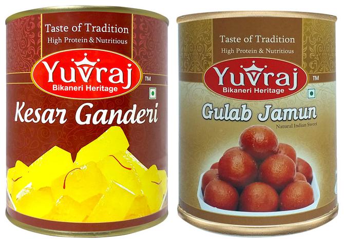 

Yuvraj Sweets Gulab Jamun 1kg Kesar Ganderi 1kg Tin pack (Pack Of 2)