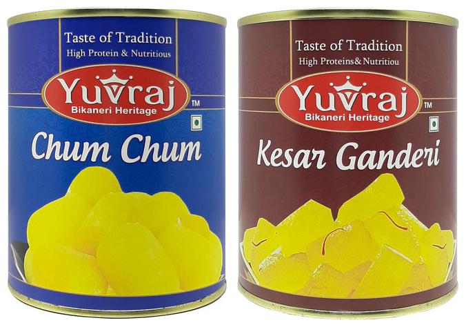 

Yuvraj Sweets Cham Cham 1kg Kesar Ganderi 1kg Tin pack (Pack Of 2)