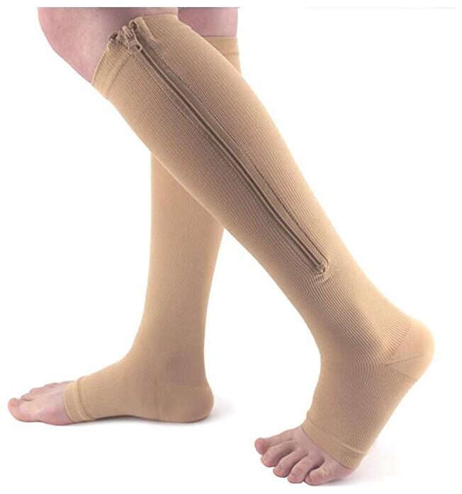 

Zip Socks Compression Socks with Zipper Supports Leg Knee Stockings Open Toe - (Beige) (Skin Color)