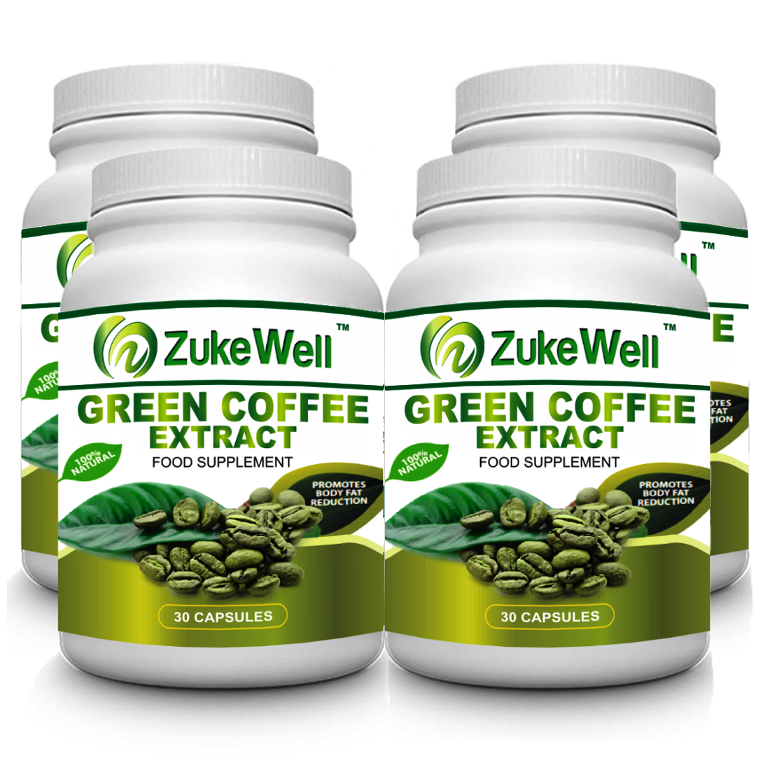 

Zukewell Natural Green Coffee Beans Extract (50 CGA) for Weight Loss (30 Veg Capsules) - Pack of 4