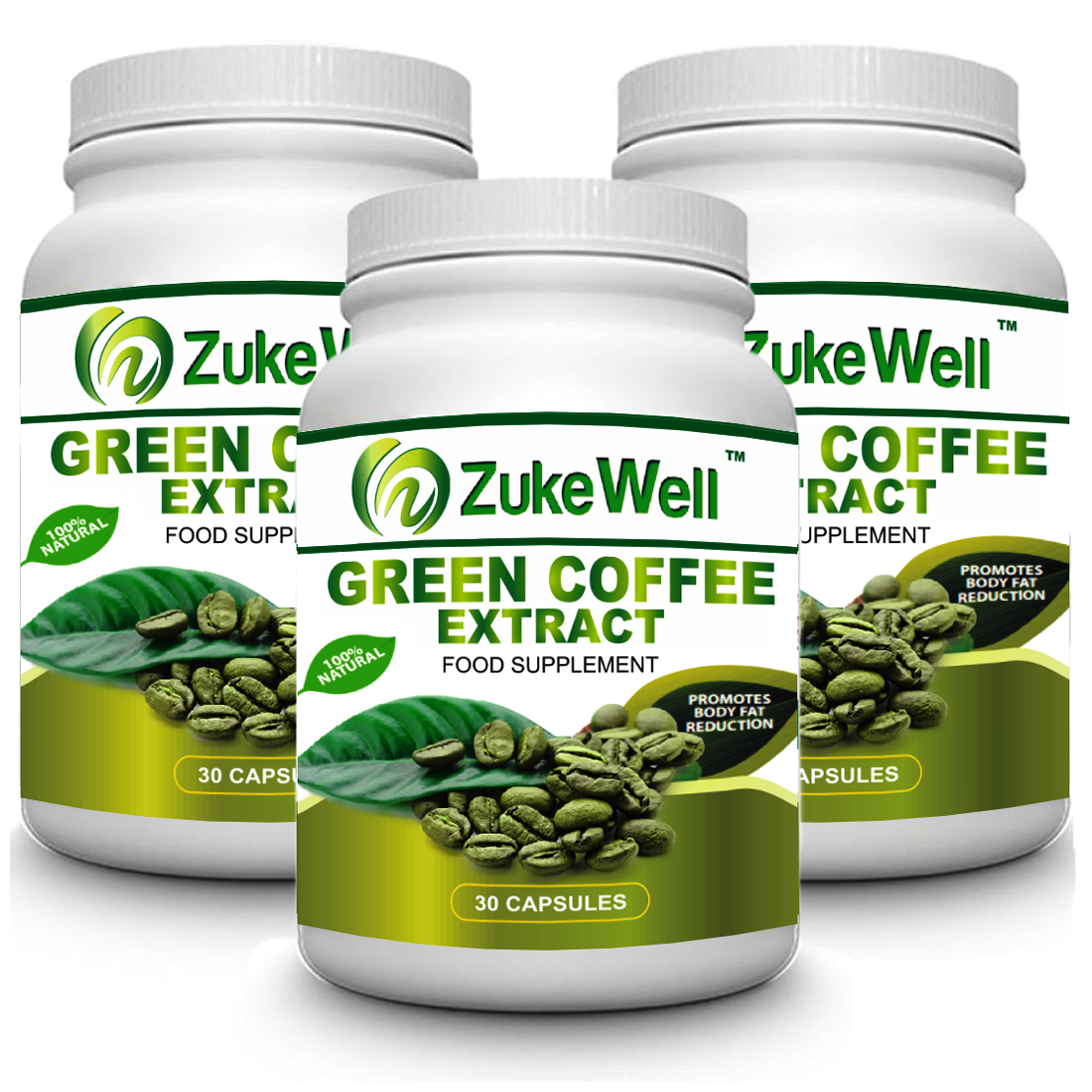 

Zukewell Natural Green Coffee Beans Extract (50 CGA) for Weight Loss (30 Veg Capsules) - Pack of 3