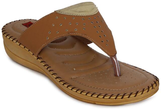 1 WALK COMFORTABLE DR SOLE WOMEN_FLATS/SANDALS/FANCY WEAR/PARTY WEAR/ORIGINAL/SLIPPERS/CASUAL FOOTWEAR_TAN