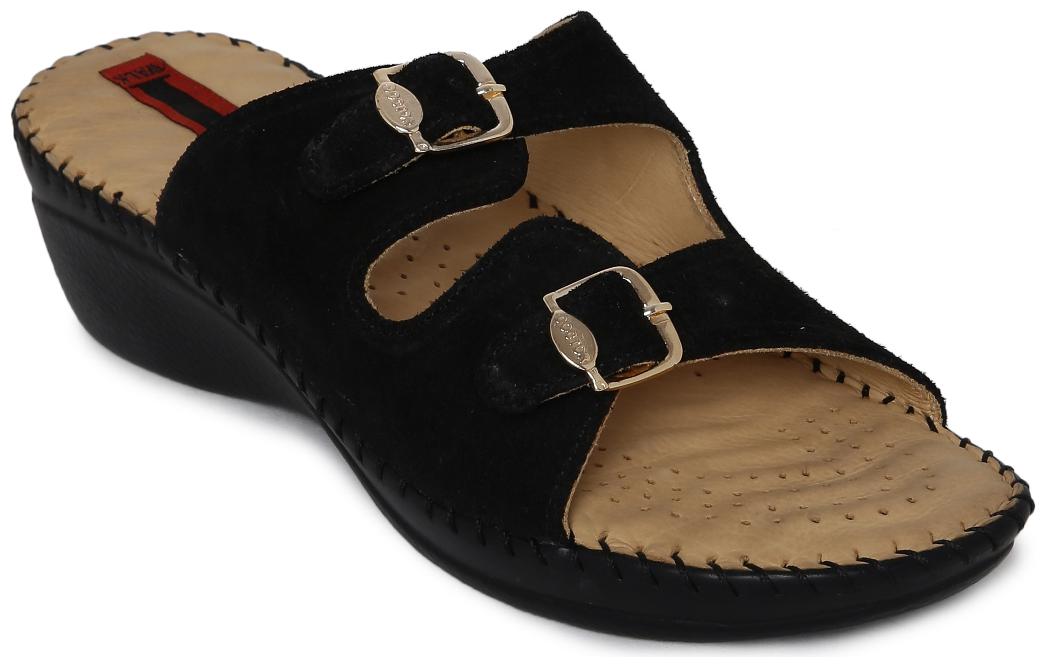 

1 WALK COMFORTABLE LEATHER DR SOLE WOMEN--FLATS SANDALS FANCY WEAR PARTY WEAR ORIGINAL CASUAL FOOTWEAR--BLACK