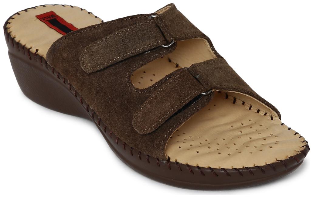 

1 WALK COMFORTABLE LEATHER DR SOLE WOMEN-FLATS SANDALS FANCY WEAR PARTY WEAR ORIGINAL CASUAL FOOTWEAR-KHAKI