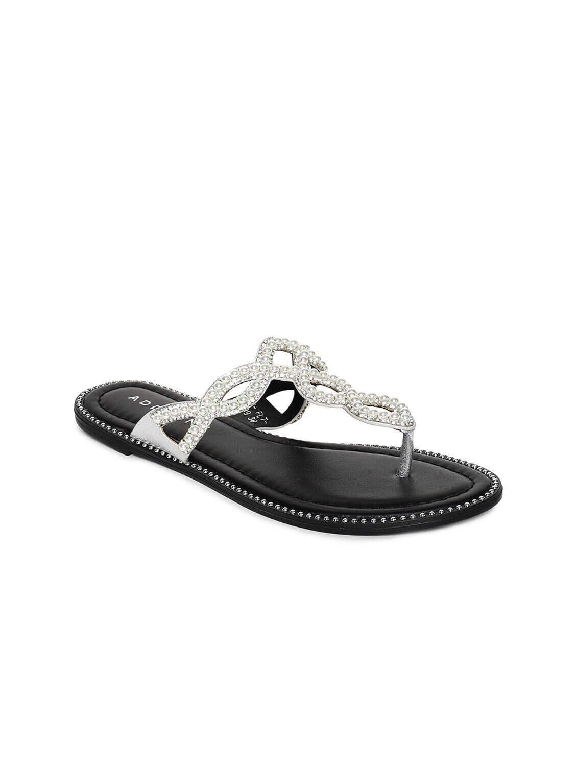 

Addons Women Silver T-Strap Flats